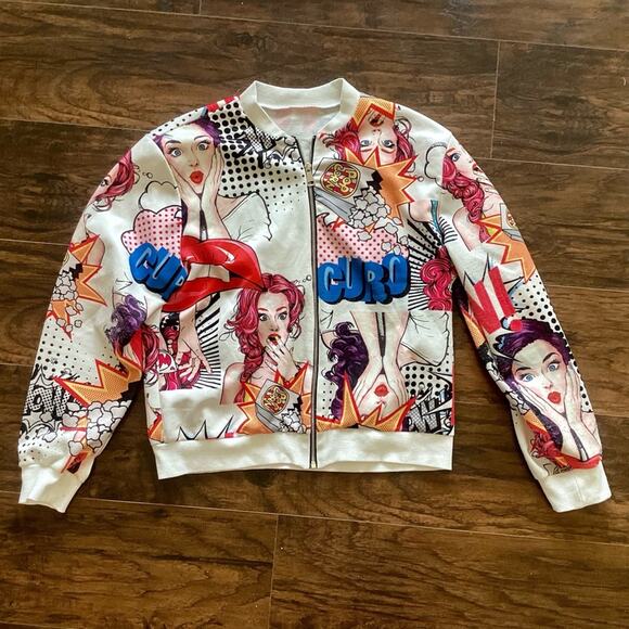 Comic Print Lightweight Bomber Jacket - Picture 1 of 8